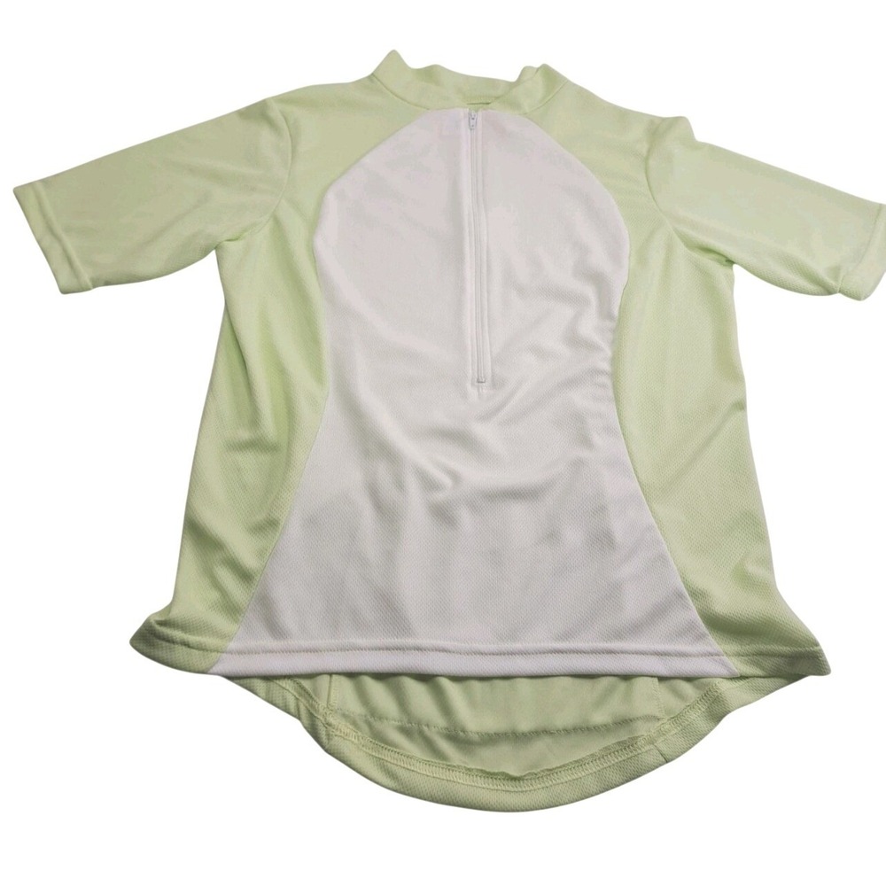 Performance Technical Cycling Jersey Women Size L Green White Colorblock Zip